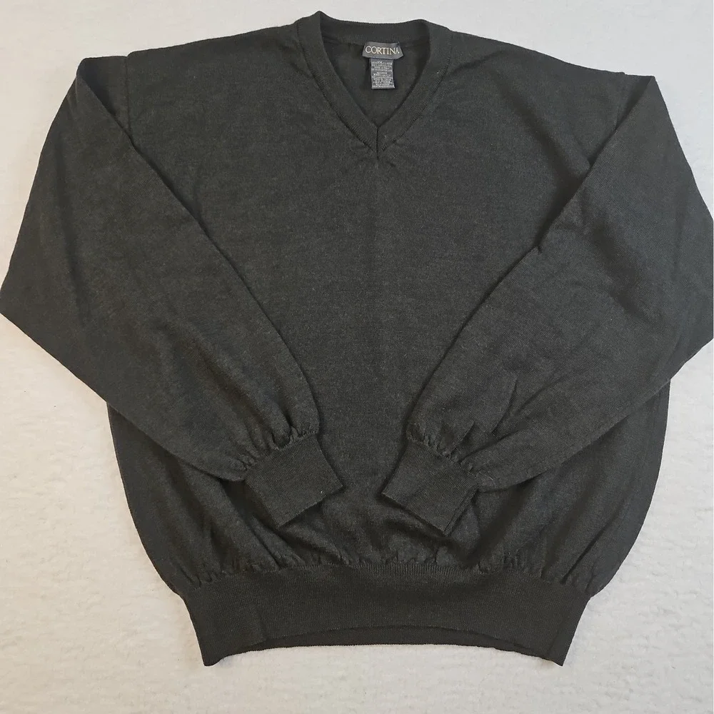 Cortina Men's 100% Merino Wool V‑Neck Sweater Size XXL Made In Italy Soft Warm